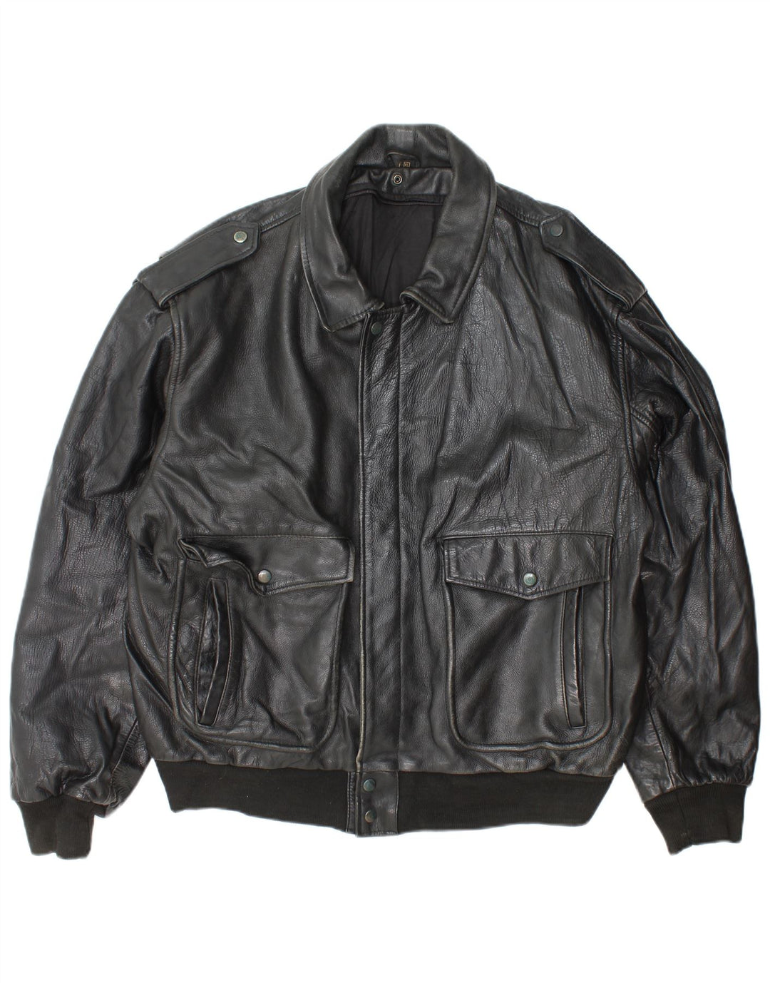 Vintage Mens Military Leather Jacket UK 42 XL Black Leather