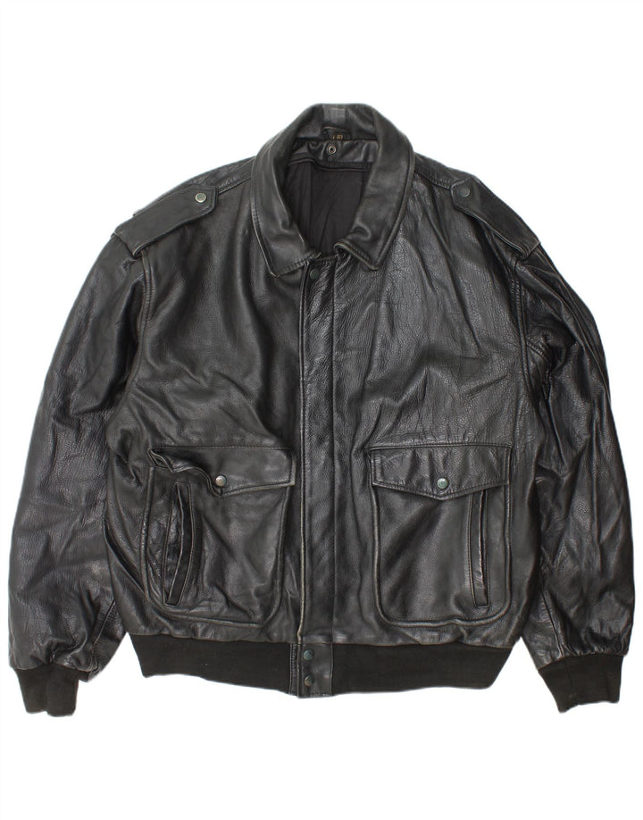 Vintage Mens Military Leather Jacket UK 42 XL Black Leather