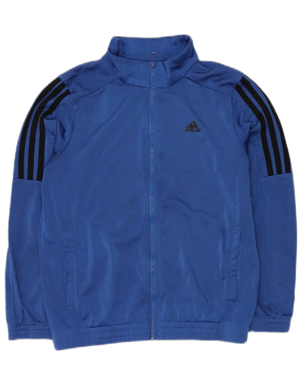 ADIDAS Boys Tracksuit Top Jacket 11-12 Years Blue Polyester