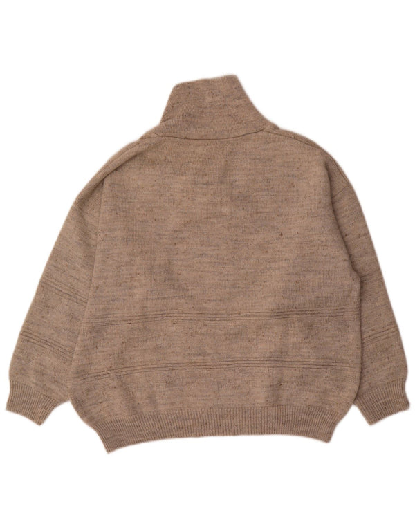 Vintage Mens Graphic Shawl Neck Jumper Sweater Large Grey Pinstripe