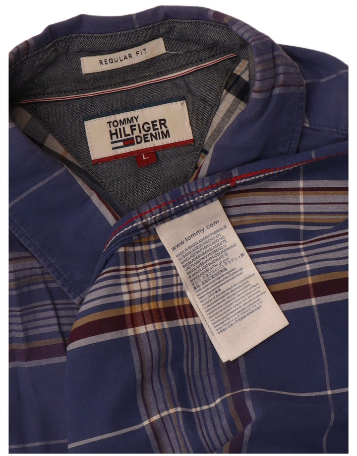 Tommy Hilfiger Mens Regular Fit Shirt Large Blue Check Cotton