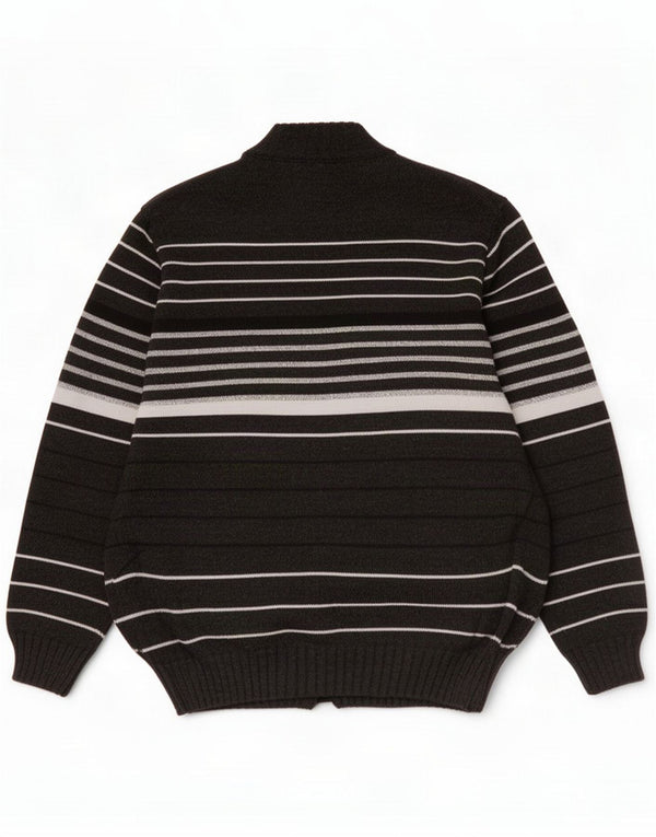 Vintage Mens Cardigan Sweater 3XL Grey Striped Merino Wool