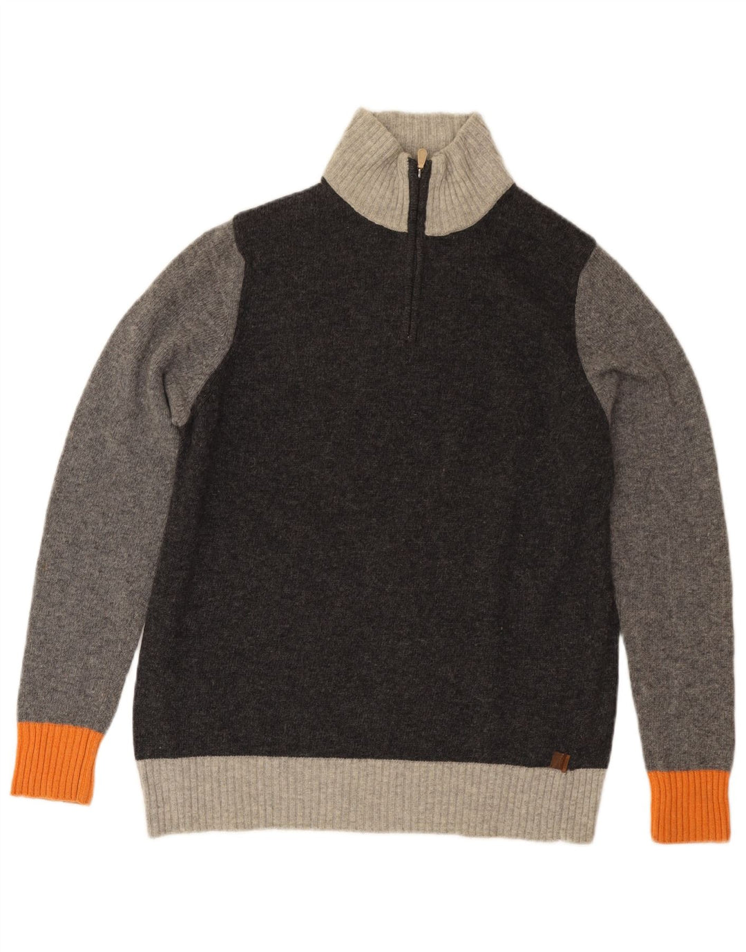 TRUSSARDI Mens Zip Neck Jumper Sweater Medium Grey Colourblock Wool