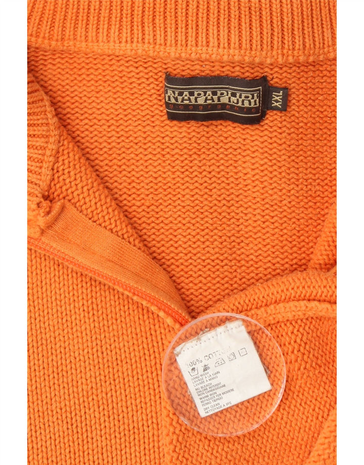 NAPAPIJRI Mens Geographic Zip Neck Jumper Sweater 2XL Orange Cotton