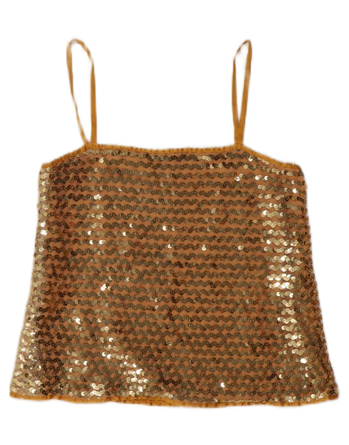 Vintage Womens Sequin Crop Cami Top IT 42 Medium Gold
