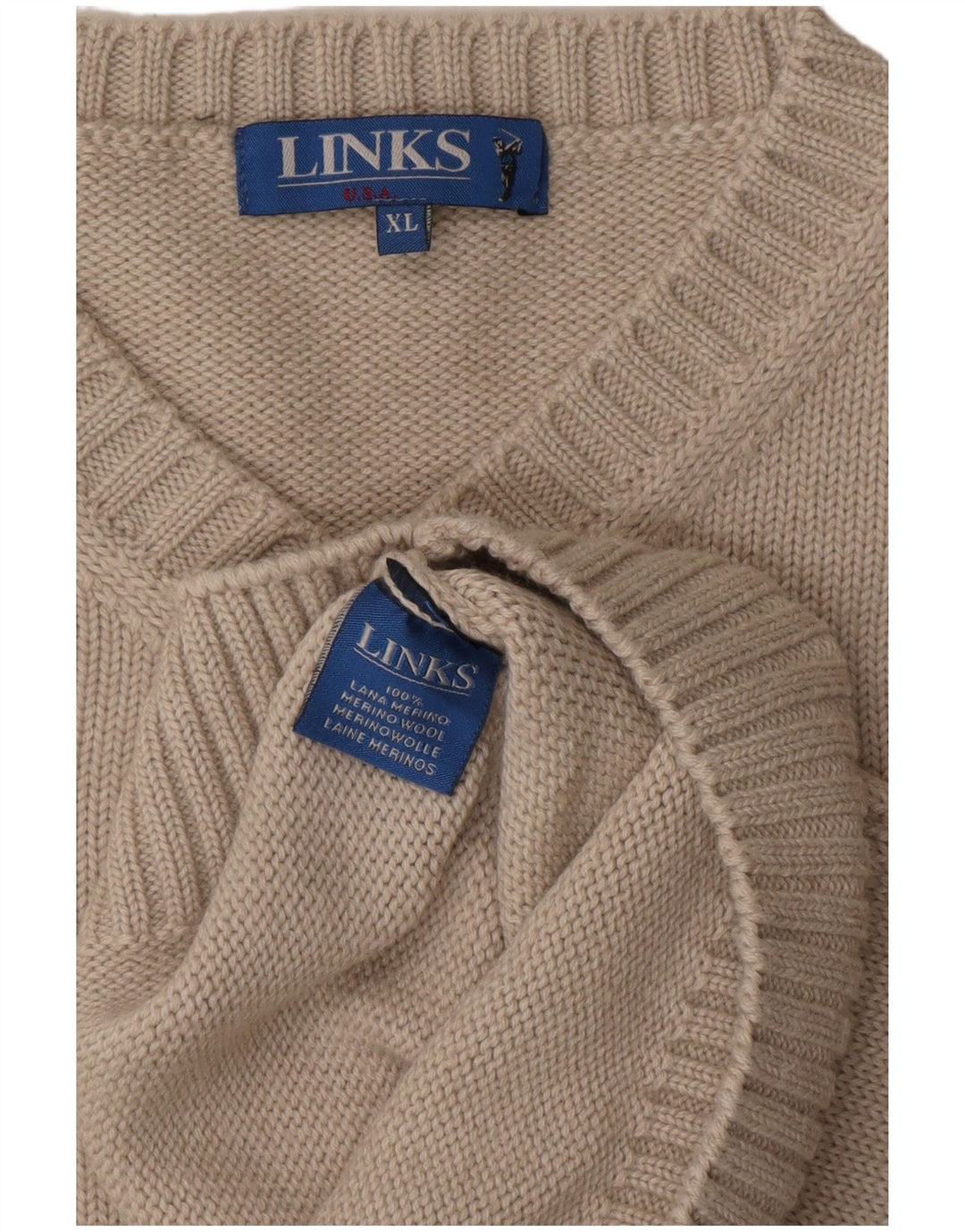 Vintage Mens V-Neck Jumper Sweater XL Grey Merino Wool