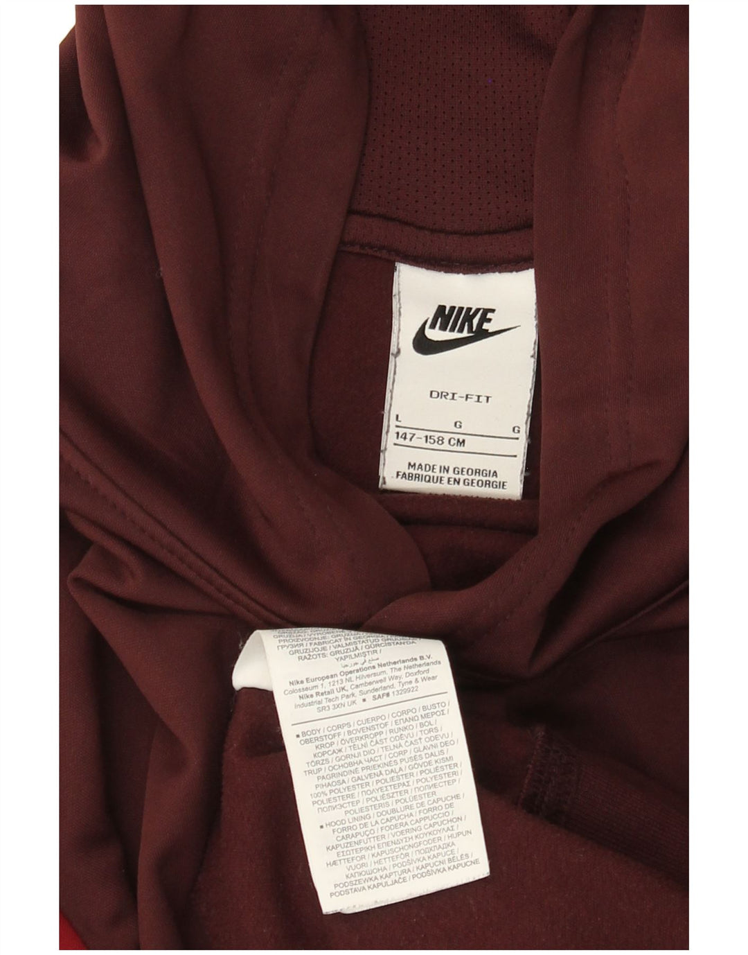 NIKE Boys Graphic Hoodie Jumper 12-13 Years Large Burgundy Colourblock