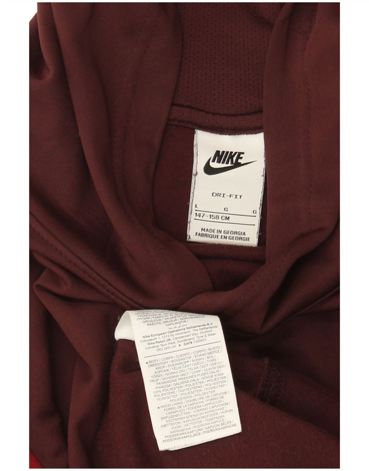 NIKE Boys Graphic Hoodie Jumper 12-13 Years Large Burgundy Colourblock