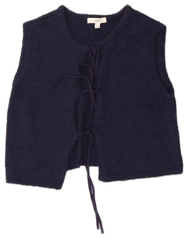 Marks & Spencer Womens Sleeveless Cardigan Sweater UK 12 Medium Navy Blue