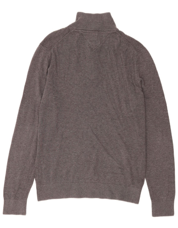 Tommy Hilfiger Mens Zip Neck Jumper Sweater Medium Grey Flecked Cotton