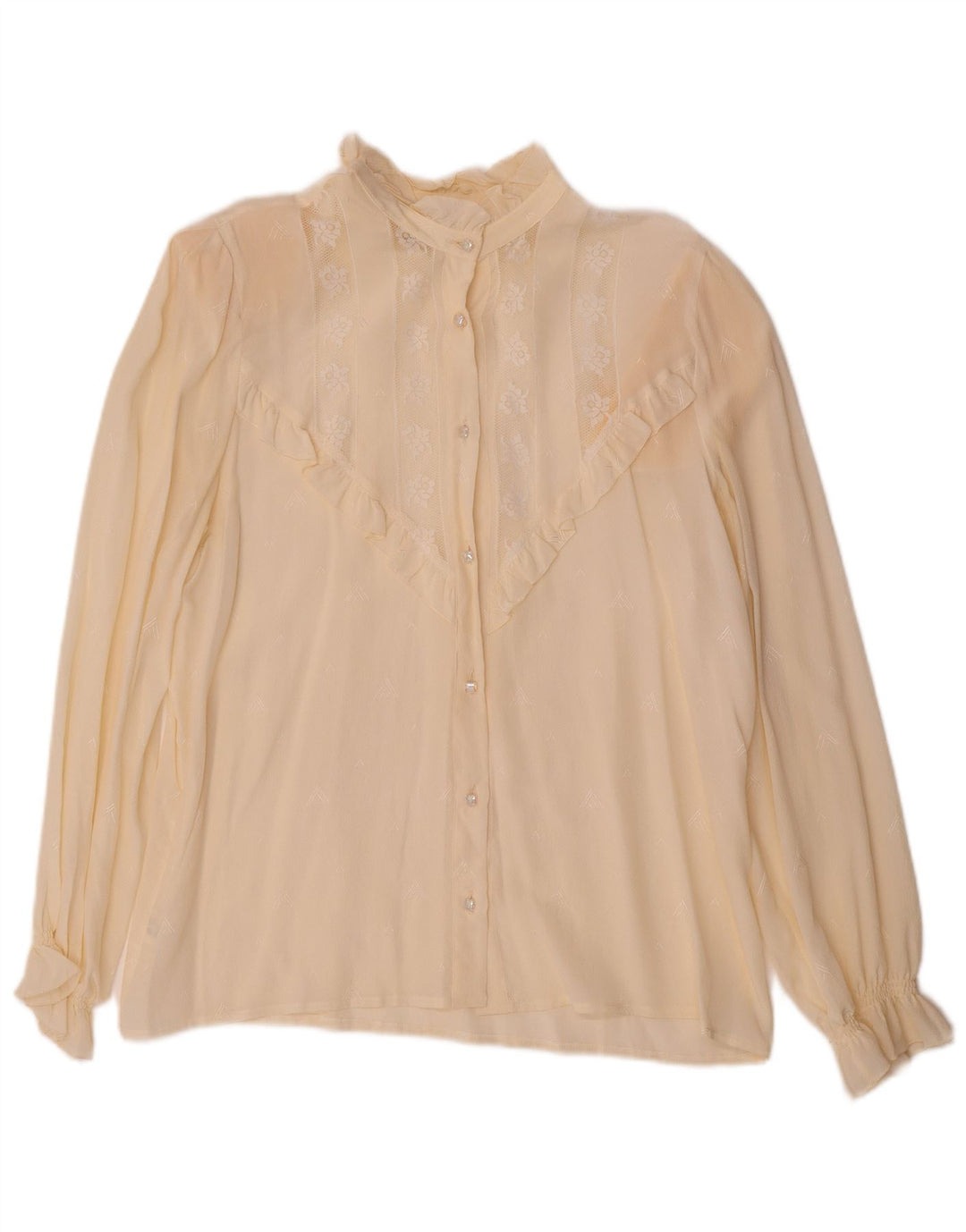 VINTAGE Womens Shirt Blouse IT 44 Medium Off White Floral Acetate