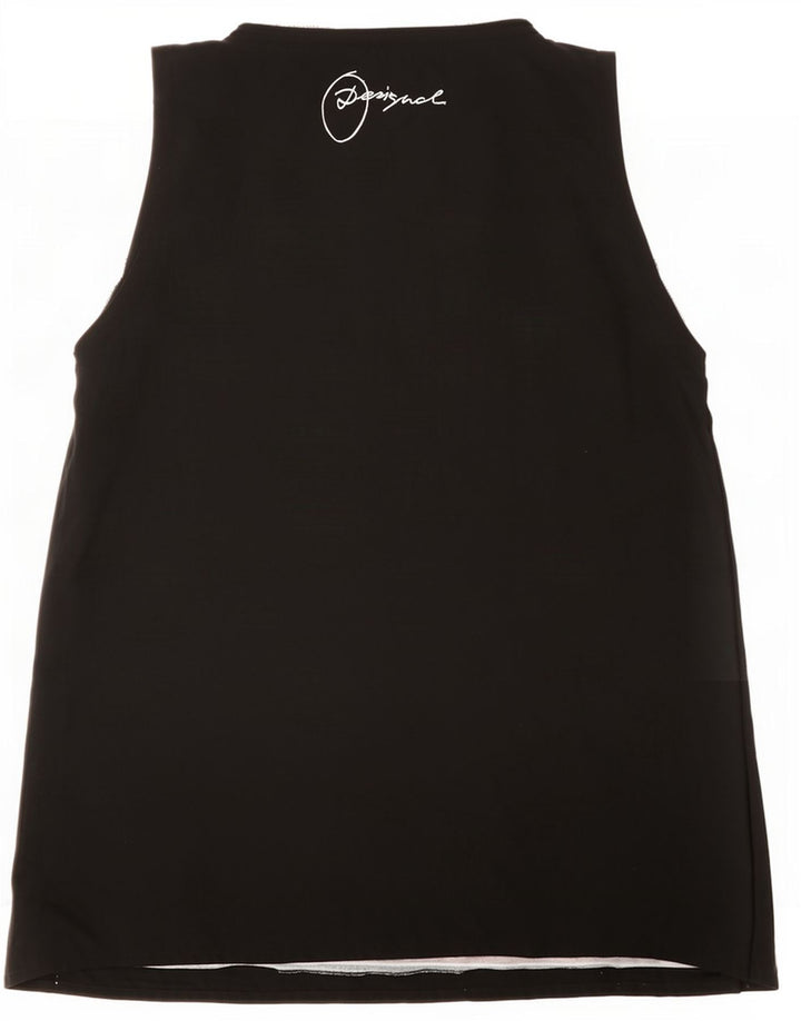 Desigual Womens Graphic Vest Top UK 12 Medium Black Geometric Polyester
