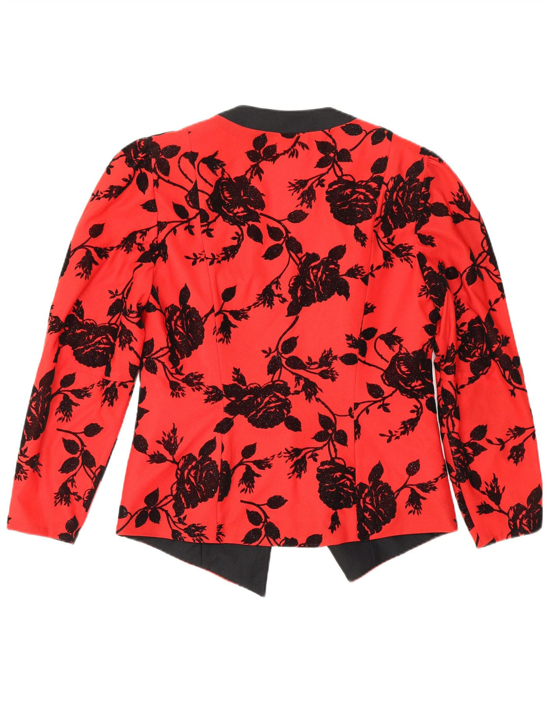 VINTAGE Womens 1 Button Blazer Jacket UK 12 Medium Red Floral Polyester