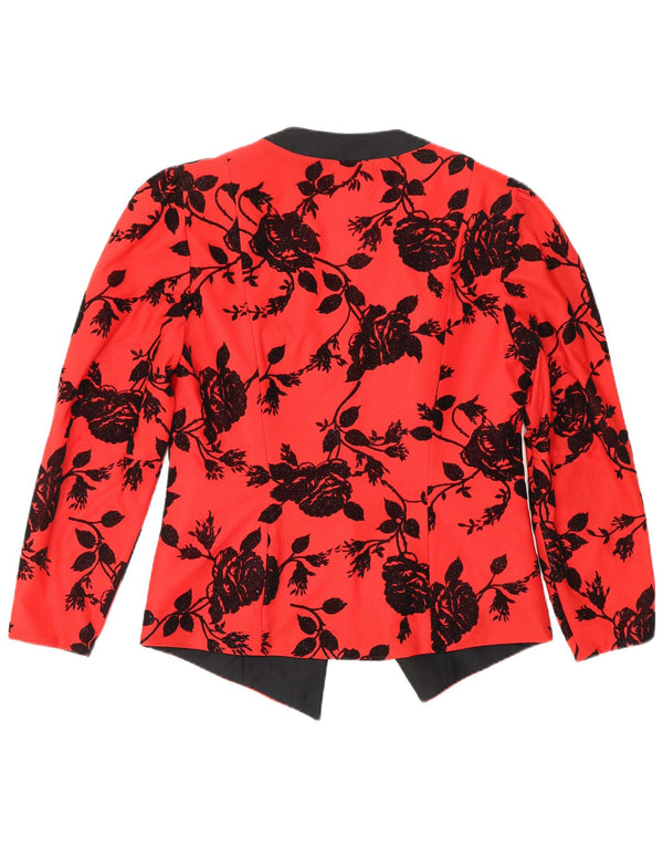 VINTAGE Womens 1 Button Blazer Jacket UK 12 Medium Red Floral Polyester