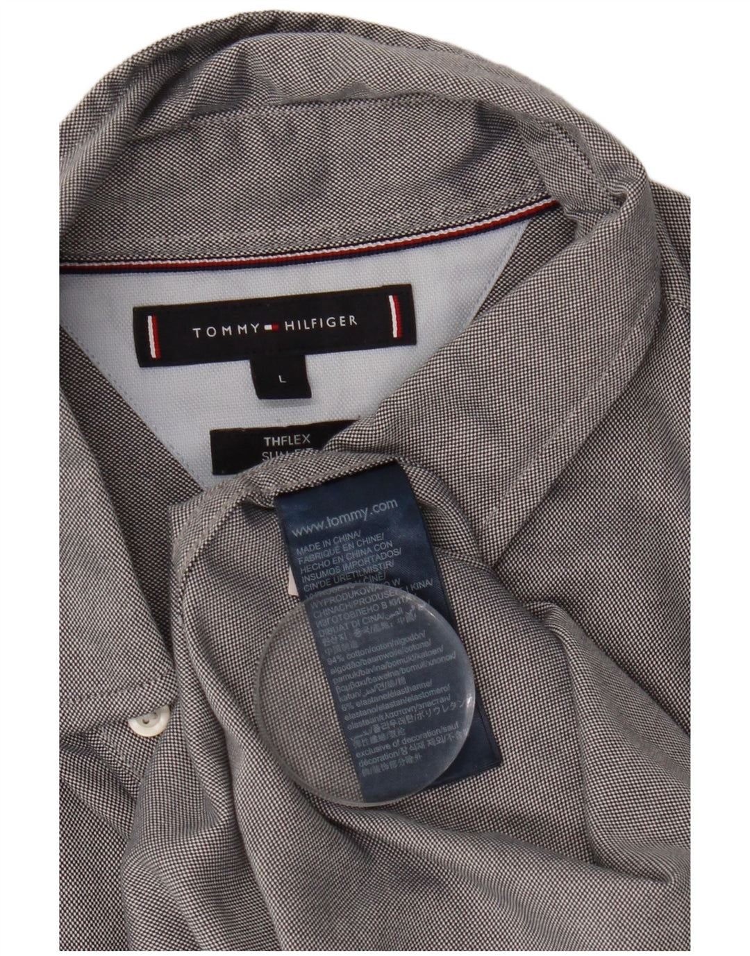 TOMMY HILFIGER Mens Slim Fit Shirt Large Grey Cotton