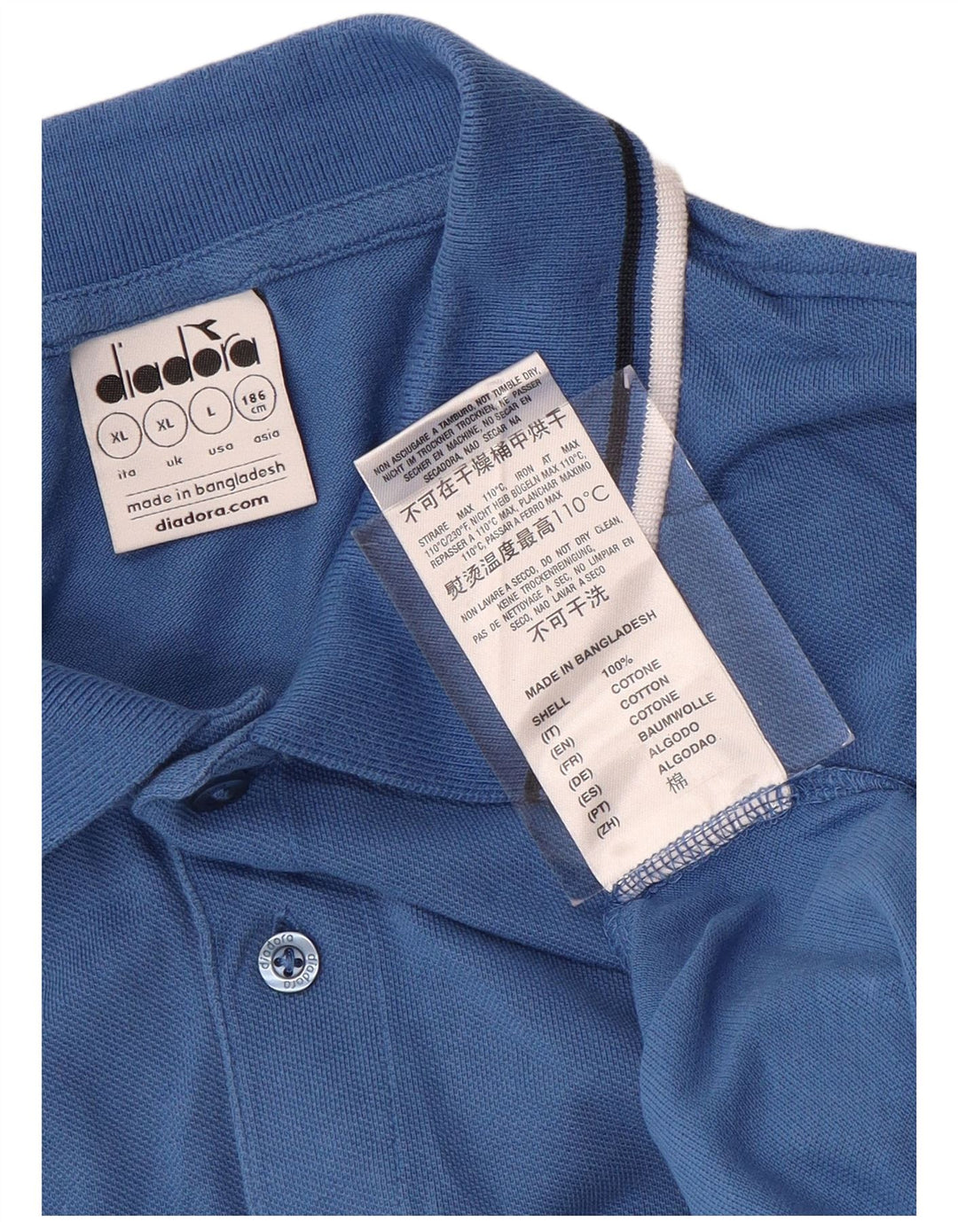 DIADORA Mens Polo Shirt XL Blue Cotton