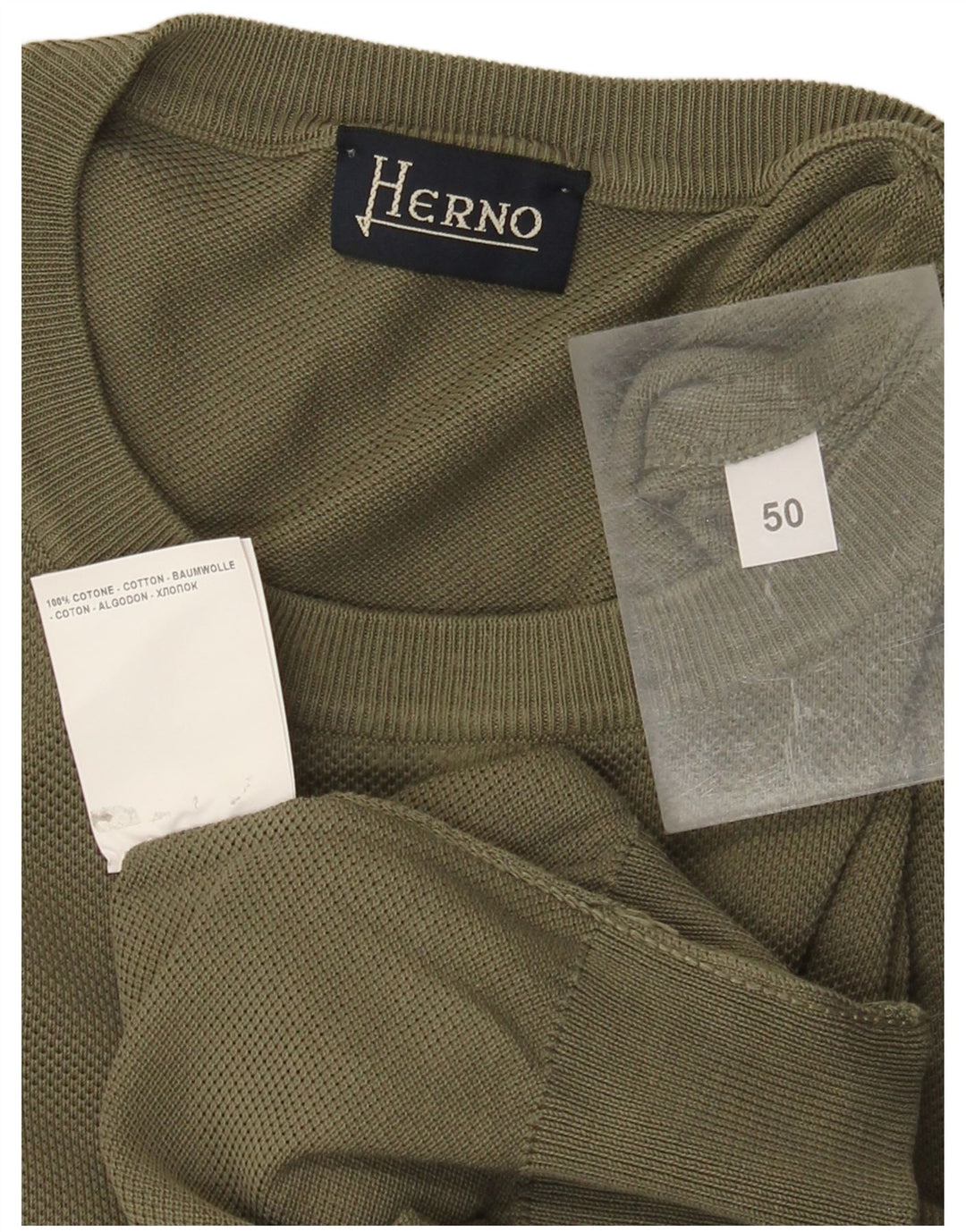 Herno Mens Top Long Sleeve IT 50 Medium Khaki Cotton