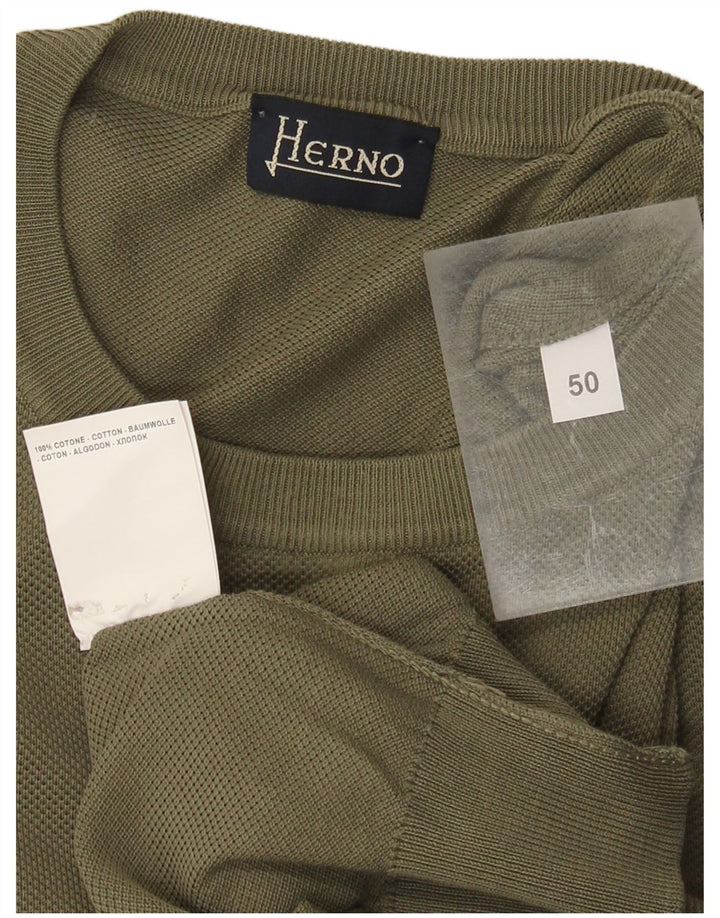 Herno Mens Top Long Sleeve IT 50 Medium Khaki Cotton