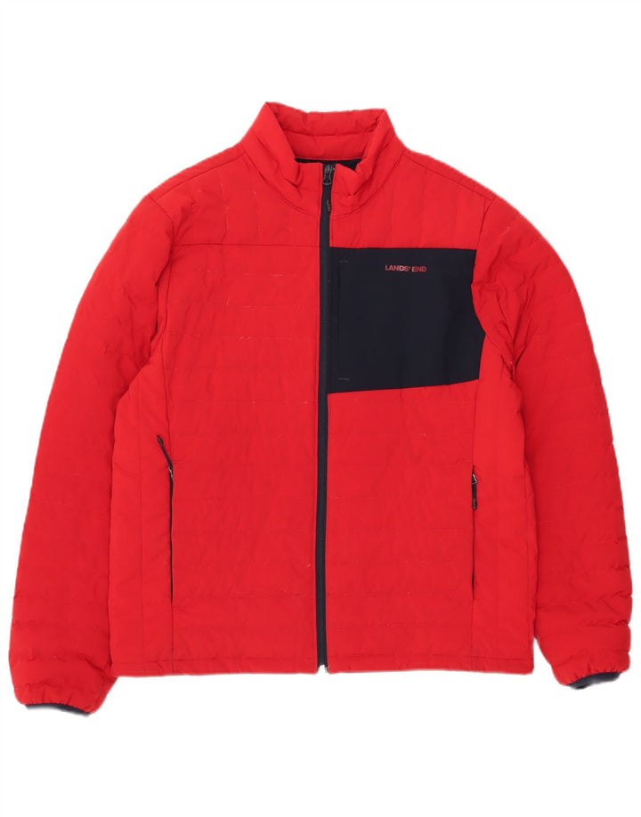 Lands End Mens Padded Jacket UK 38 Medium Red Colourblock Polyester