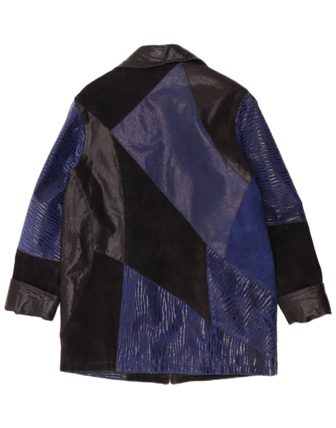 Vintage Womens Suede Overcoat UK 12 Medium Blue Colourblock Leather