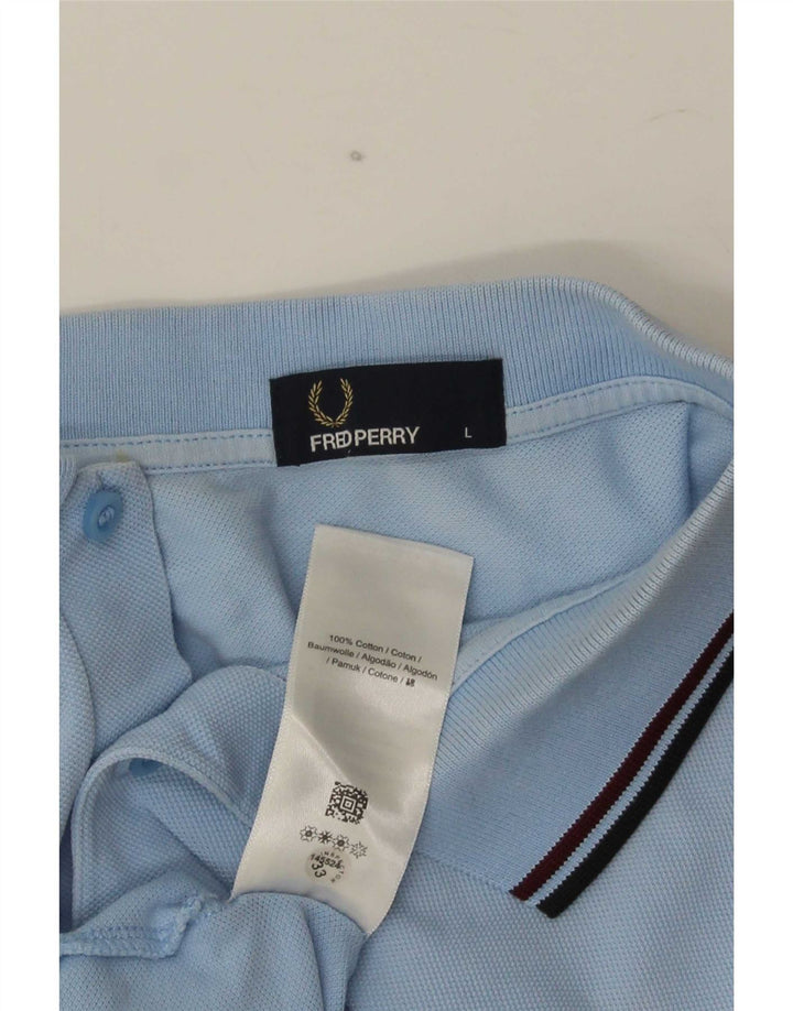 Fred Perry Mens Polo Shirt Large Blue Striped Cotton