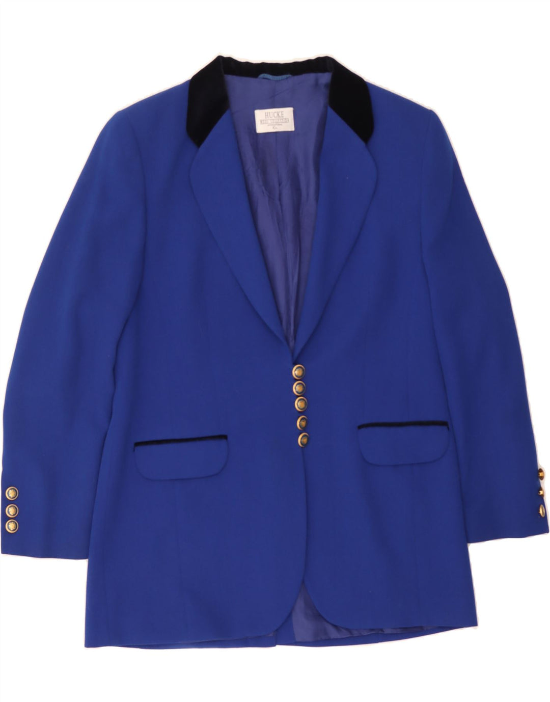 HUCKE Womens 5 Button Blazer Jacket UK 16 Large Navy Blue Polyester Vintage Hucke and Second-Hand Hucke from Messina Hembry 