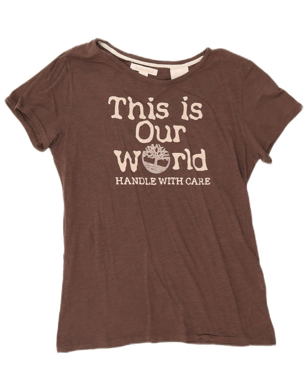 Timberland Womens Graphic T-Shirt Top UK 14 Medium Brown