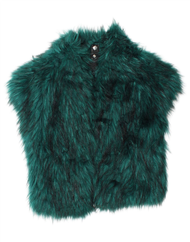 GUESS Womens Faux Fur Loose Fit Gilet UK 10 Small Green Modacryl