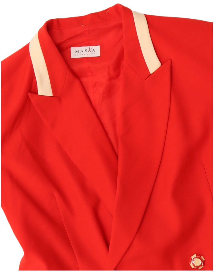 Maska Womens Double Breasted Coat UK 14 Medium Red Colourblock Virgin Wool