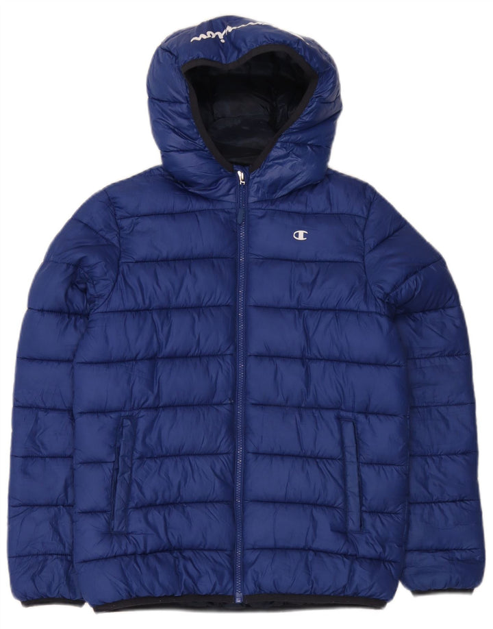 Champion Boys Graphic Hooded Padded Jacket 11-12 Years Large Blue Polyester