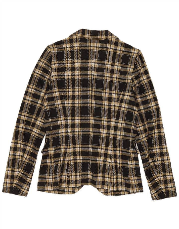 Benetton Womens 1 Button Blazer Jacket UK 10 Small Black Check Polyester
