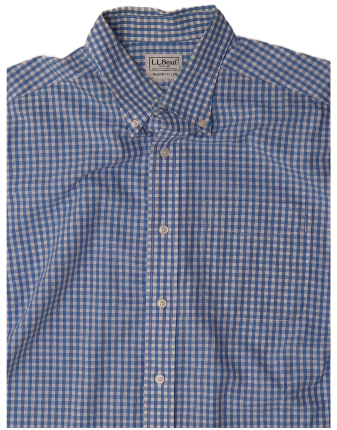L.L.BEAN Mens Traditional Fit Short Sleeve Shirt Medium Blue Gingham