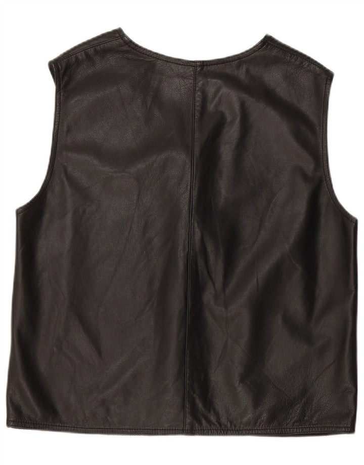 Vintage Womens Leather Waistcoat UK 14 Medium Black