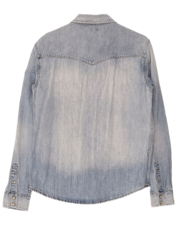 All Saints Mens Slim Fit Denim Shirt Medium Blue Cotton