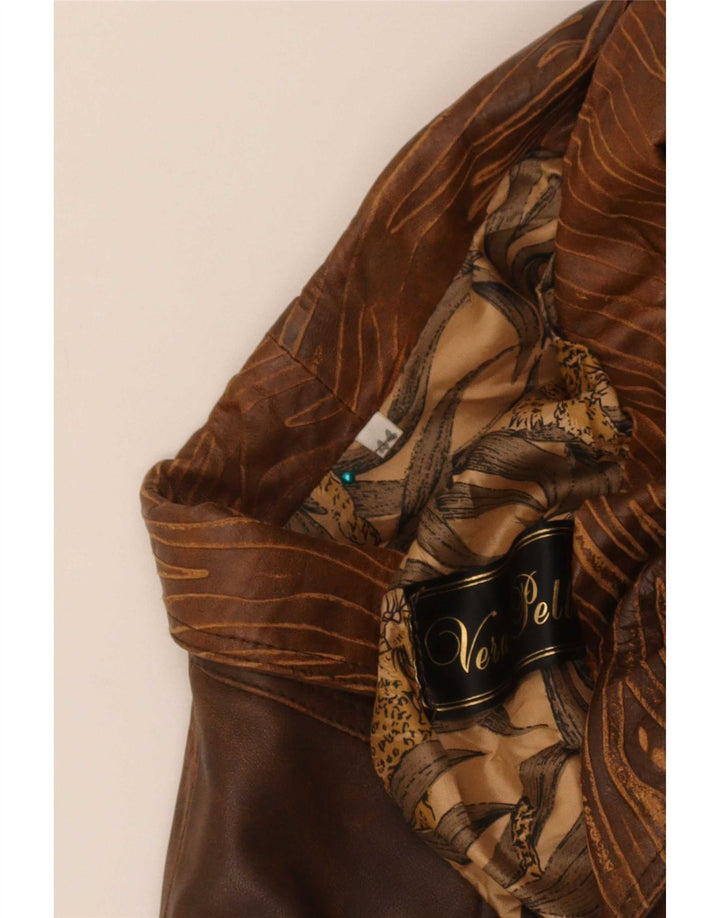 Vintage Womens Bomber Leather Jacket IT 44 Medium Brown Tie Dye Biker