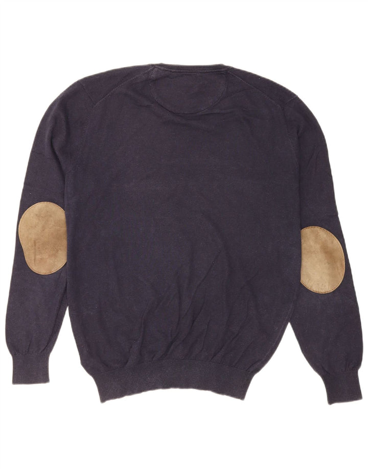Massimo Dutti Mens V-Neck Jumper Sweater Large Navy Blue Cotton