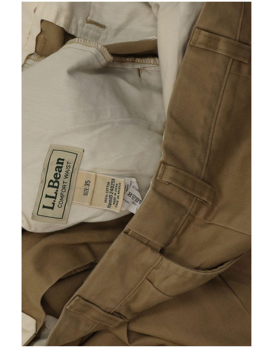 L.L.Bean Mens Pegged Chino Shorts W35 Large Khaki Cotton