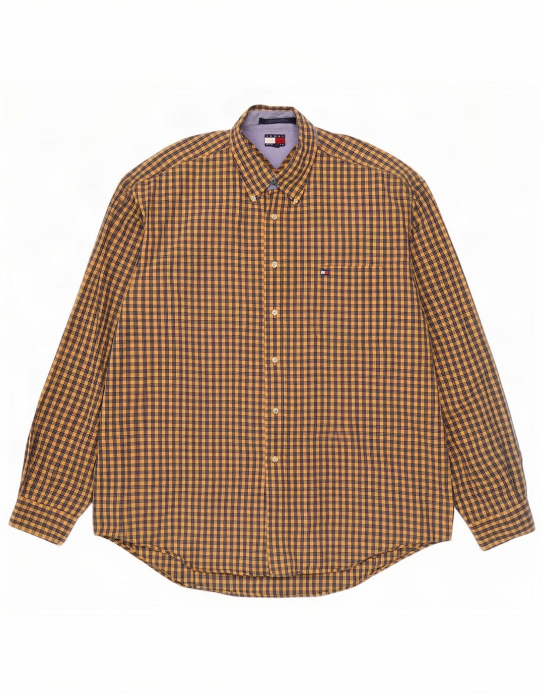 Tommy Hilfiger Mens Shirt XL Yellow Gingham Cotton
