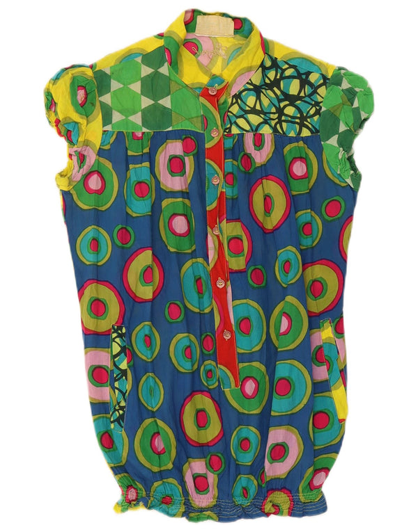DESIGUAL Womens Blouse Top UK 10 Small Multicoloured Geometric Cotton