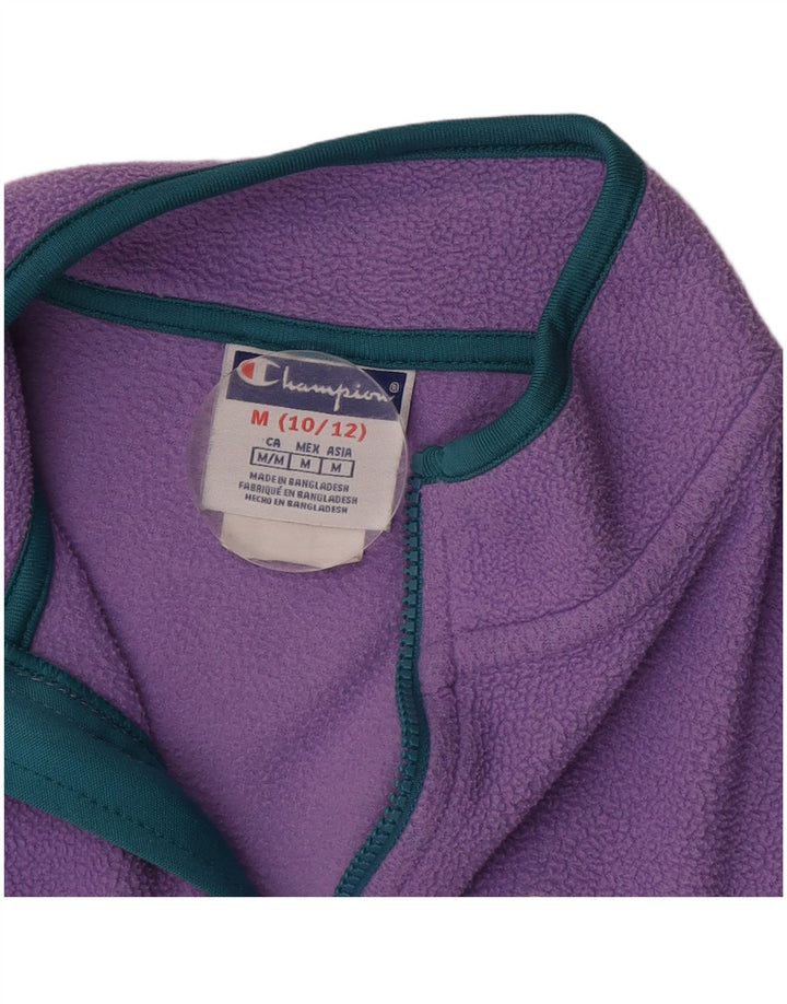 CHAMPION Girls Zip Neck Fleece Jumper 10-11 Years Medium Purple Polyester