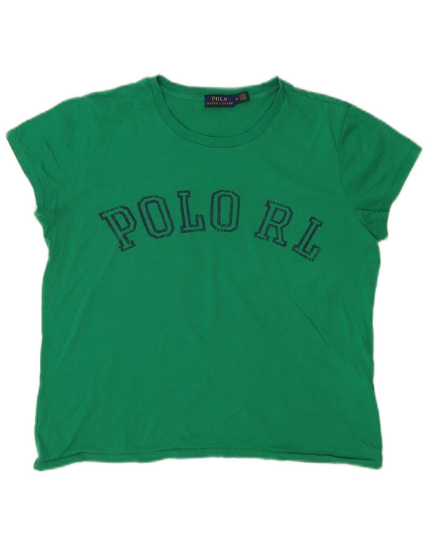 POLO RALPH LAUREN Womens Graphic T-Shirt Top UK 14 Medium Green Cotton