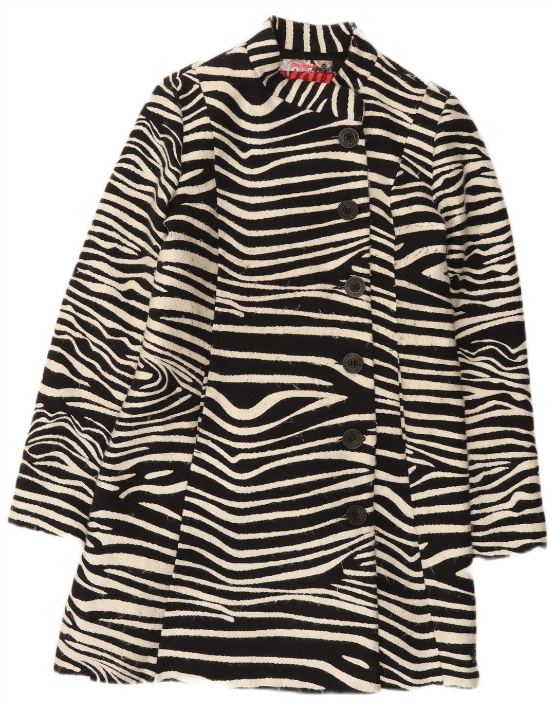 Desigual Womens Overcoat EU 42 Large Black Animal Print