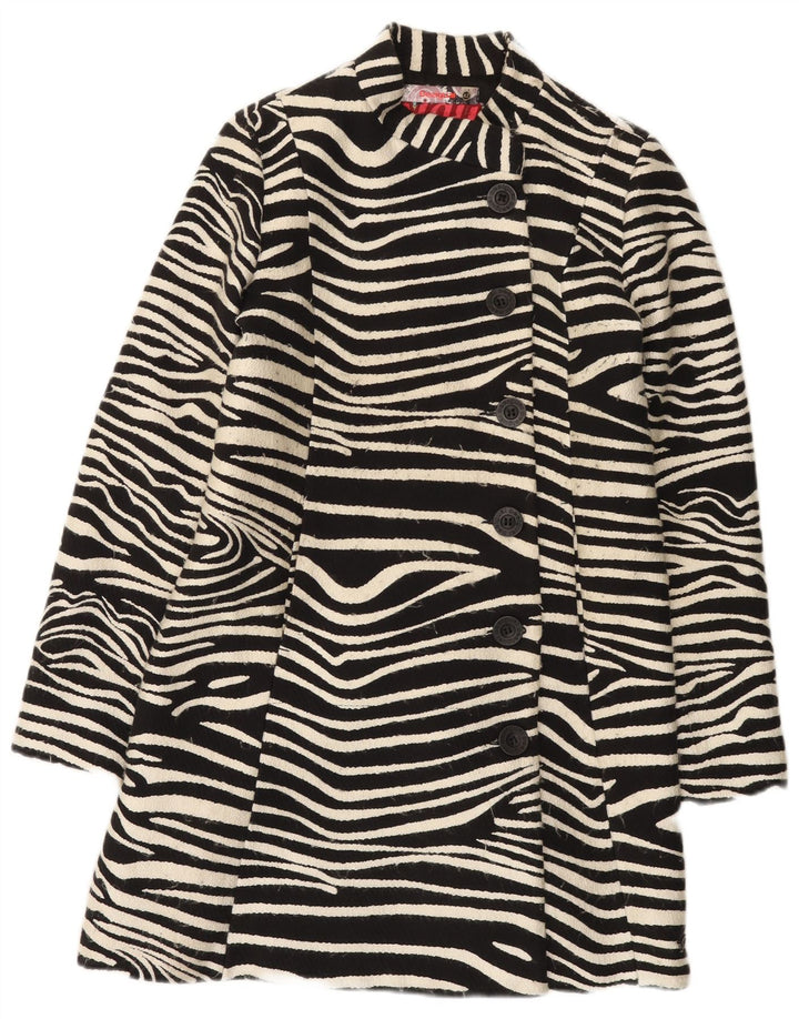 Desigual Womens Overcoat EU 42 Large Black Animal Print