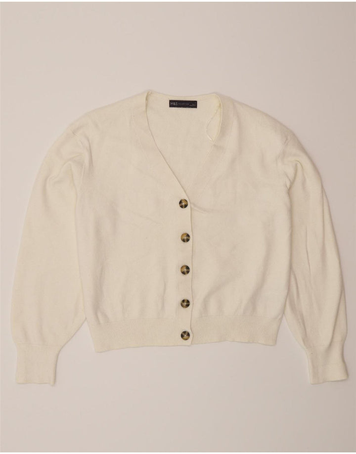 Marks & Spencer Womens Cardigan Sweater UK 14 Medium Off White Viscose