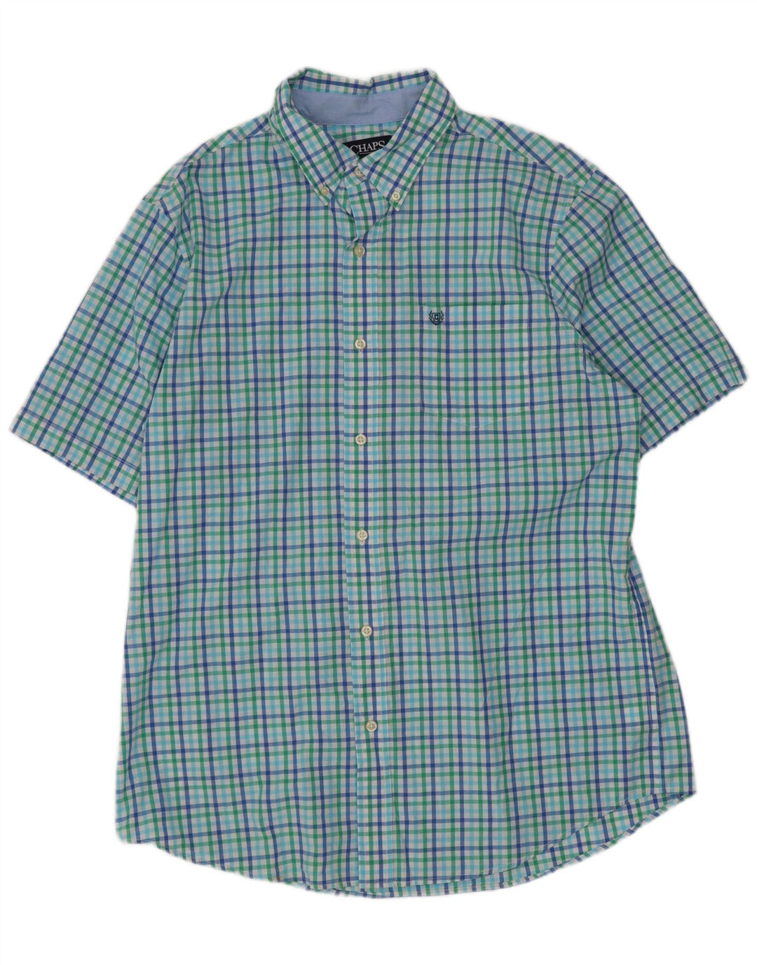 Chaps Mens Short Sleeve Shirt Large Multicoloured Gingham Cotton