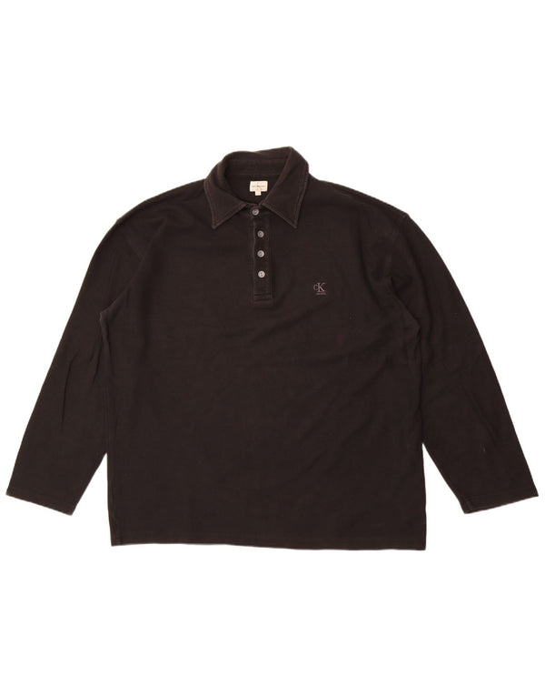 Calvin Klein Jeans Mens Long Sleeve Polo Shirt 2XL Black Cotton