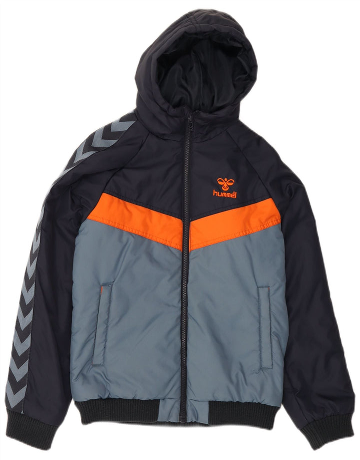 HUMMEL Boys Graphic Hooded Padded Jacket 11-12 Years Navy Blue Colourblock