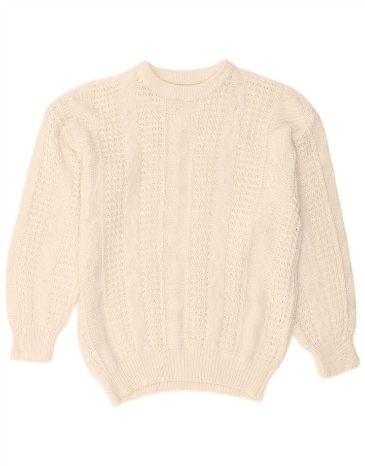 VINTAGE Womens Oversized Crew Neck Jumper Sweater UK 10/12 Medium White