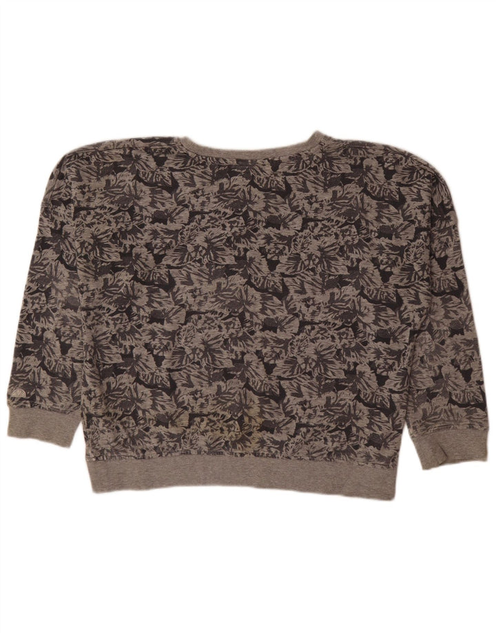 Ellesse Womens Oversized Sweatshirt Jumper UK 14 Medium Grey Floral Cotton
