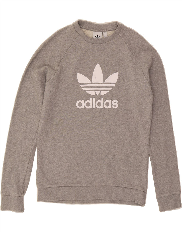 ADIDAS Mens Graphic Sweatshirt Jumper Small Grey Cotton Vintage Adidas and Second-Hand Adidas from Messina Hembry 
